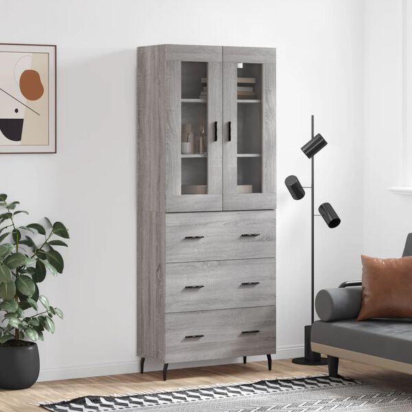 vidaXL Credenza Grigio Sonoma 69,5x34x180 cm in Legno Multistrato