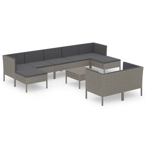 vidaXL Set Divani da Giardino 10 pz con Cuscini in Polyrattan Grigio