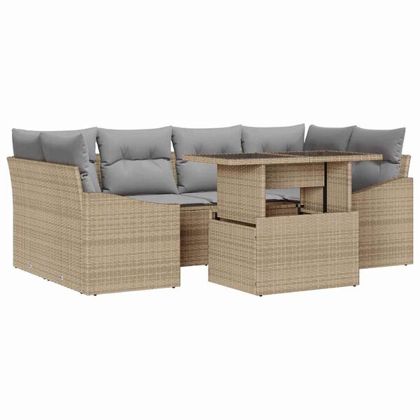 vidaXL Set Divano da Giardino con cuscino 7 pcs Beige polyrattan