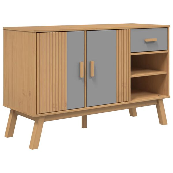 vidaXL Credenza OLDEN Grigia e Marrone 114x43x73,5 cm Massello di Pino