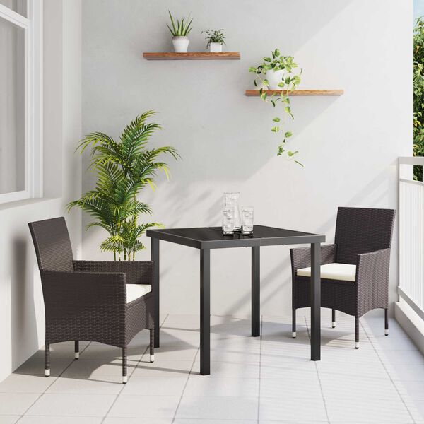vidaXL Set da Pranzo per Giardino con cuscino 3 pcs Marrone polyrattan