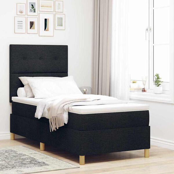 vidaXL Letto a molle con materasso Nero 90 x 200 cm Tessuto