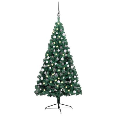 vidaXL Albero di Natale a Metà Preilluminato con Palline Verde 180 cm