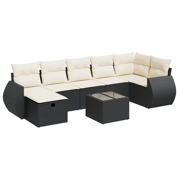 vidaXL Set Divani da Giardino con Cuscini 7pz Nero Polyrattan