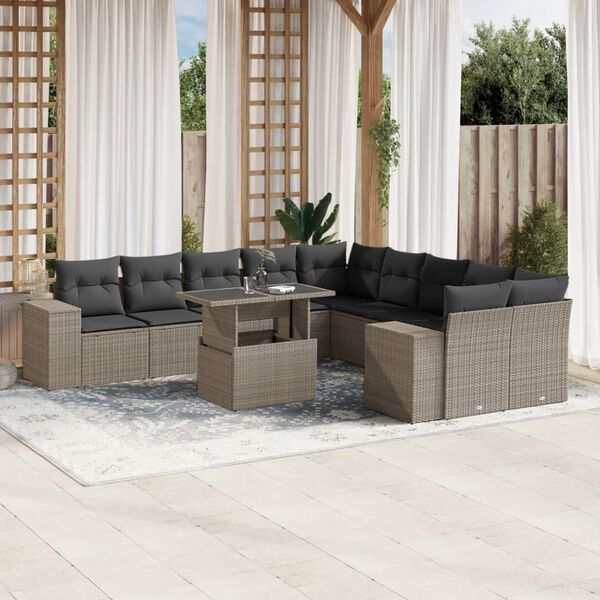vidaXL Set Divani da Giardino 11 pz con Cuscini in Polyrattan Grigio