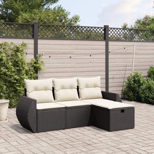 vidaXL Set Divani da Giardino 4 pz con Cuscini Nero in Polyrattan