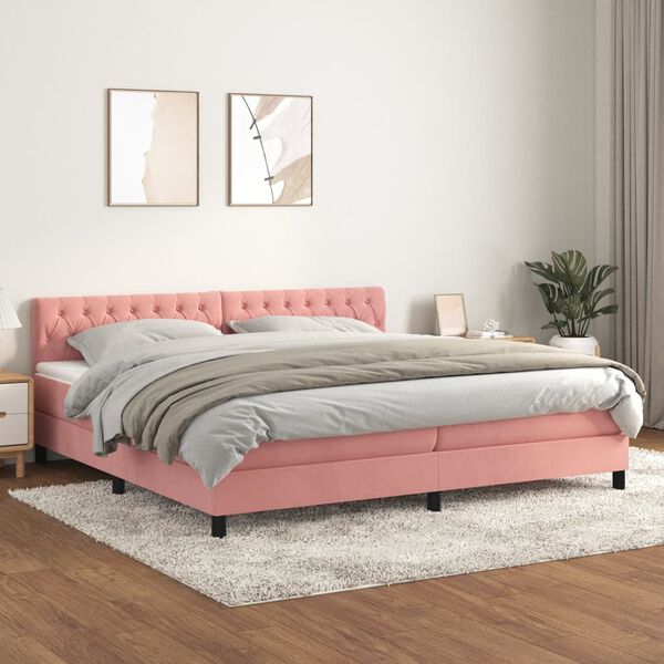 vidaXL Giroletto a Molle con Materasso Rosa 200x200 cm in Velluto