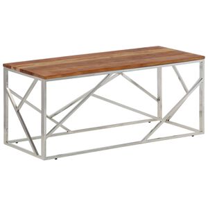 vidaXL Tavolino Salotto Argento Acciaio Inox e Legno Massello Acacia
