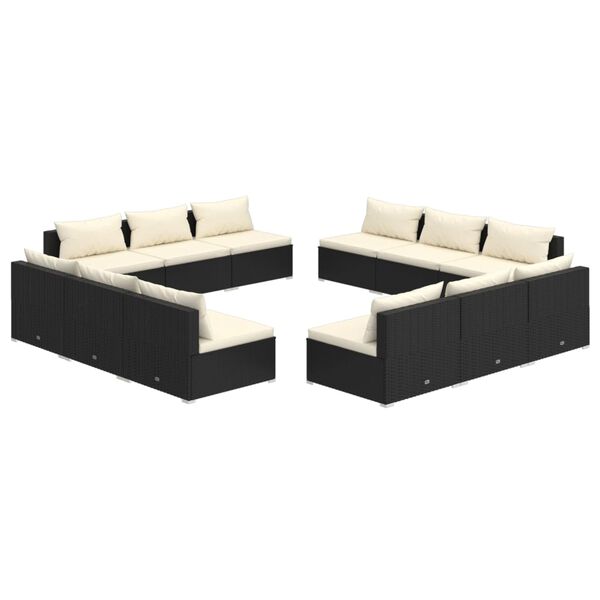 vidaXL Set Divani da Giardino 12 pz con Cuscini in Polyrattan Nero