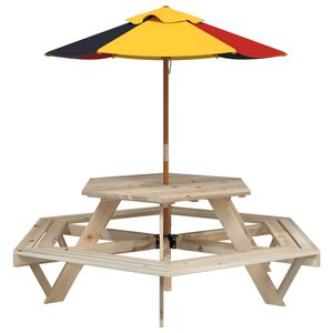 vidaXL Tavolo Picnic per 6 Bambini con Ombrellone Esagono Legno Abete