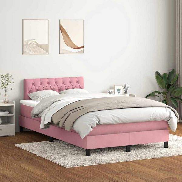 vidaXL Giroletto a Molle con Materasso Rosa 120x210 cm in Velluto