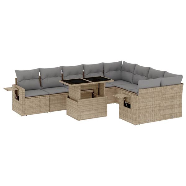 vidaXL Set Divano da Giardino 10 pz con Cuscini Beige in Polyrattan