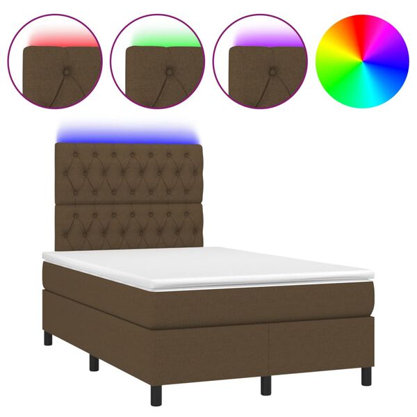 vidaXL Letto a Molle Materasso e LED Marrone Scuro 120x200 cm Tessuto