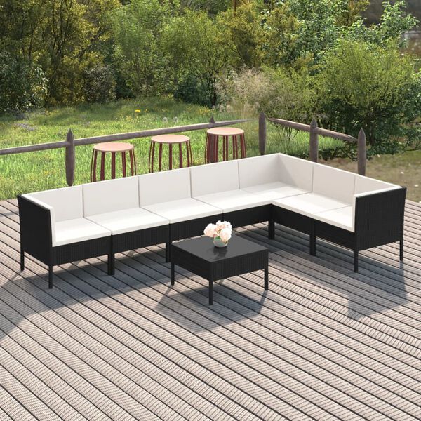 vidaXL Set Divani da Giardino 8 pz con Cuscini in Polyrattan Nero