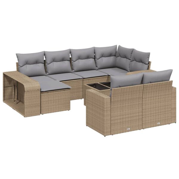 vidaXL Set Divani da Giardino 11 pz con Cuscini Beige in Polyrattan