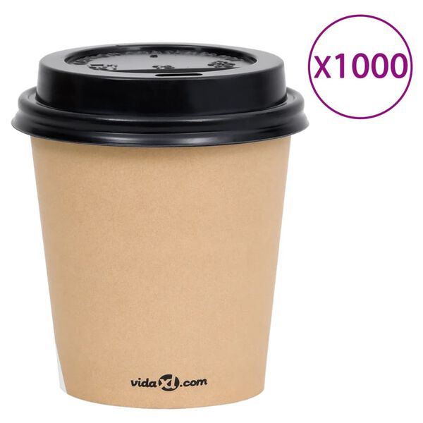 vidaXL Bicchieri di Carta da Caff&egrave; con Coperchi 200 ml 1000 pz Marroni