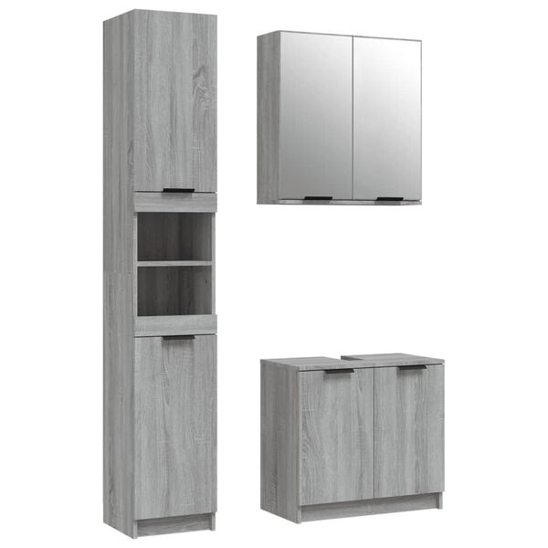 vidaXL Set Mobili da Bagno 3 pz Grigio Sonoma in Legno Multistrato