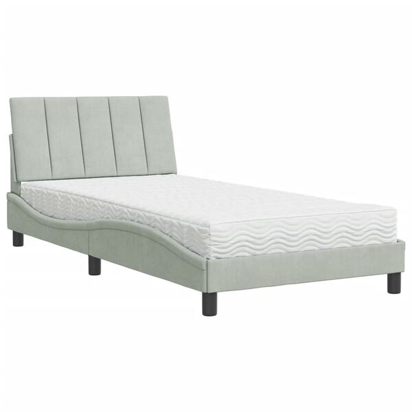 vidaXL Letto con Materasso Hanko Grigio Chiaro 100x200 cm in Velluto