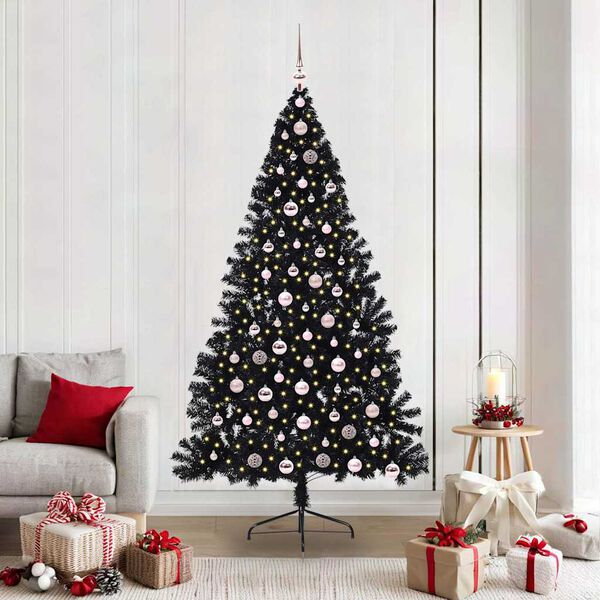 vidaXL Albero di Natale artificiale con luci integrate Nero 210 cm PVC