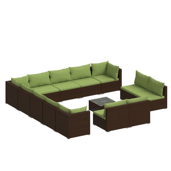 vidaXL Set Divani da Giardino 14 pz con Cuscini in Polyrattan Marrone