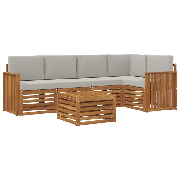 vidaXL Set divani con cuscino 6 pcs Grigio Naturale e Chiaro