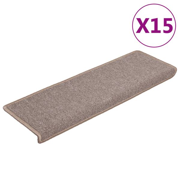 vidaXL Tappetini per scale 15 pz 65x21x4 cm Marrone chiaro Bordo rettangolare