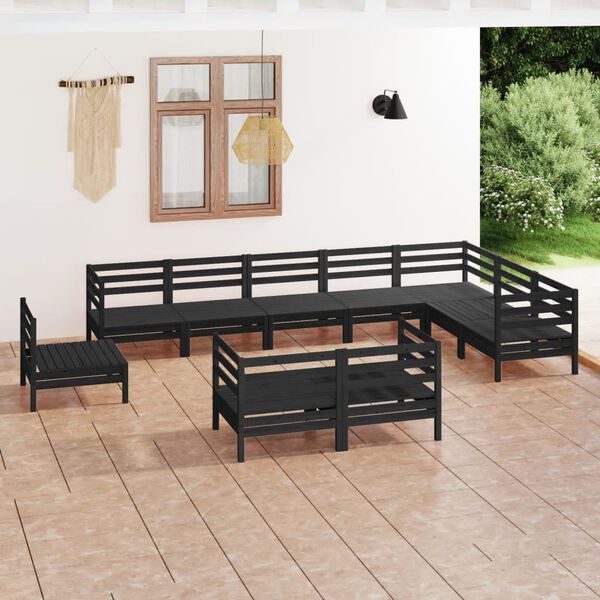 vidaXL Set Salotto da Giardino 10 pz in Legno Massello di Pino Nero