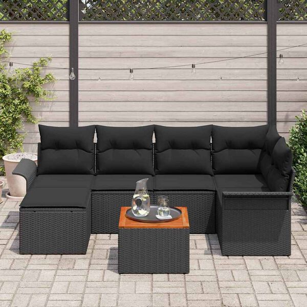 vidaXL Set Divano da Giardino con archiviazione 7 pcs Nero polyrattan