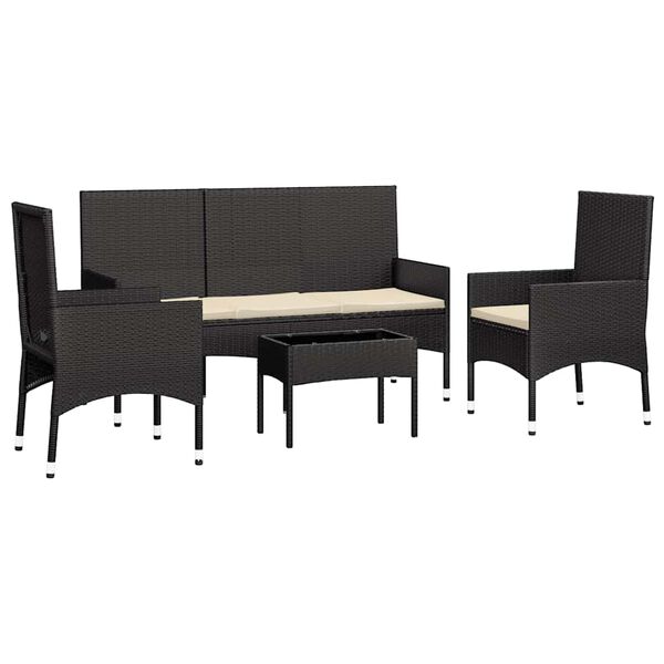 vidaXL Set Divani da Giardino 4 pz con Cuscini Nero in Polyrattan