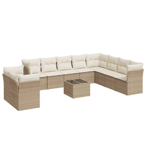 vidaXL Set Divani da Giardino 11 pz con Cuscini Beige in Polyrattan