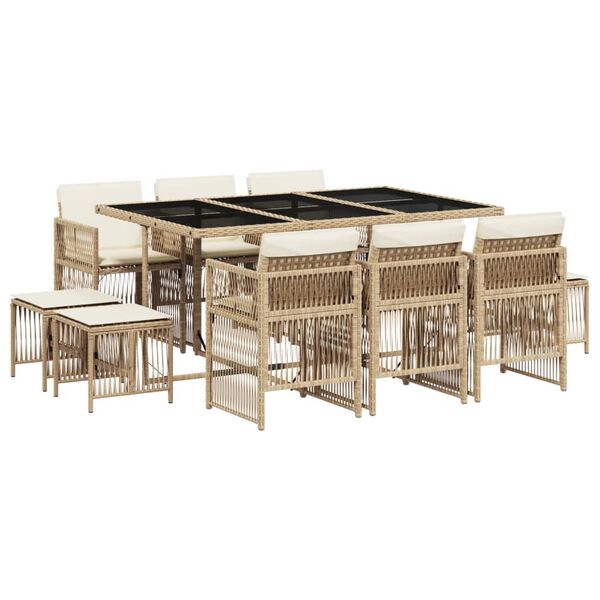 vidaXL Set da Pranzo da Giardino 11 pz con Cuscini Beige in Polyrattan