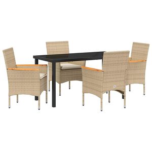 vidaXL Set da Pranzo per Giardino con cuscino 5 pcs Beige polyrattan