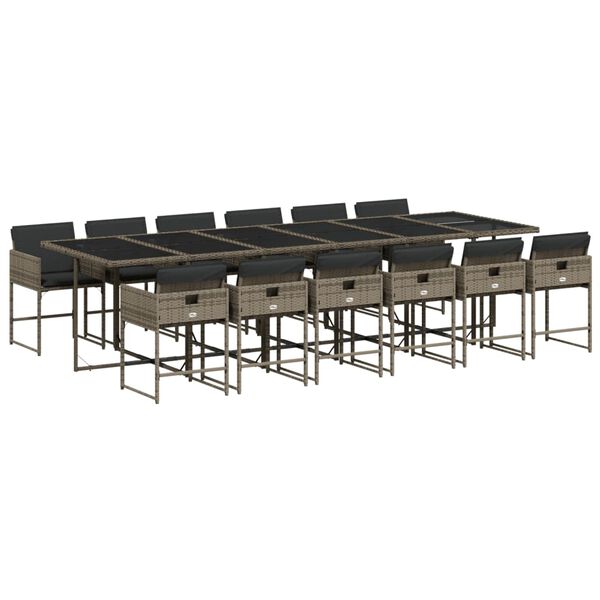 vidaXL Set da Pranzo da Giardino 13pz con Cuscini Grigio in Polyrattan