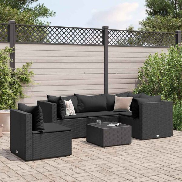 vidaXL Set Mobili da Giardino 6 pz con Cuscini in Polyrattan Nero