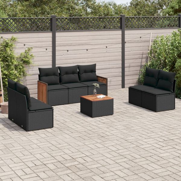 vidaXL Set Divani da Giardino con Cuscini 8 pz Nero in Polyrattan