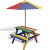 vidaXL Tavolo e Panchine per Bambini con Parasole Legno Multicolore