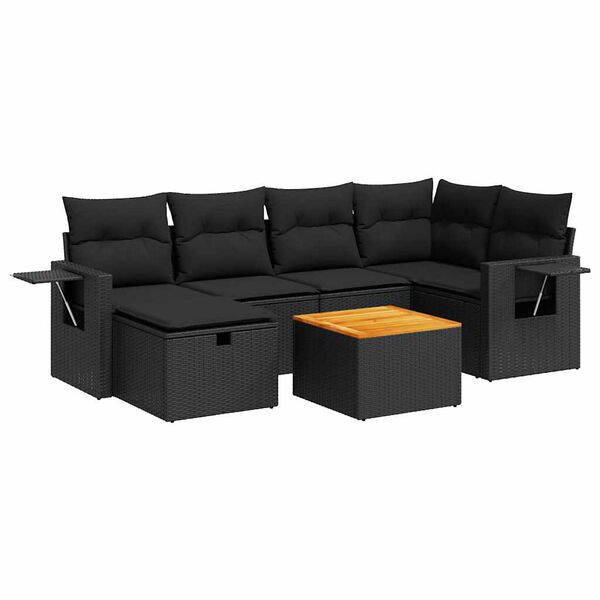 vidaXL Set Divani da Giardino con Cuscini 7pz Nero Polyrattan