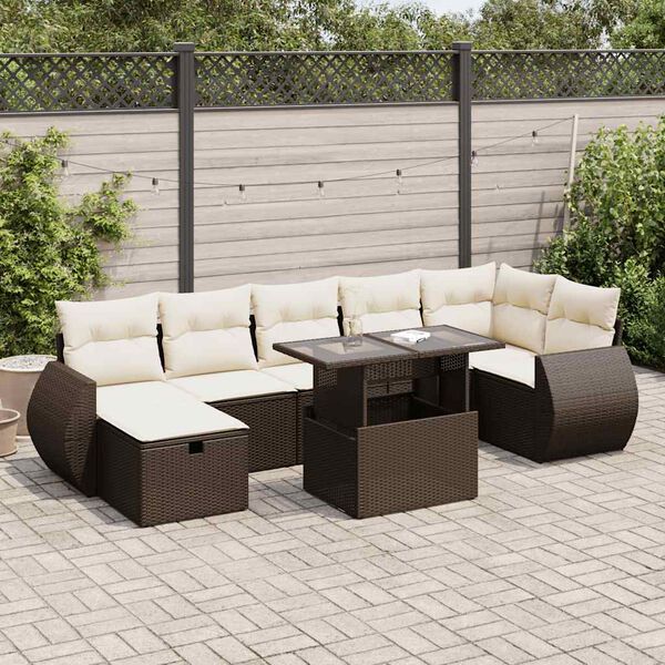 vidaXL Set Divani da Giardino 8 pz con Cuscini Marrone in Polyrattan