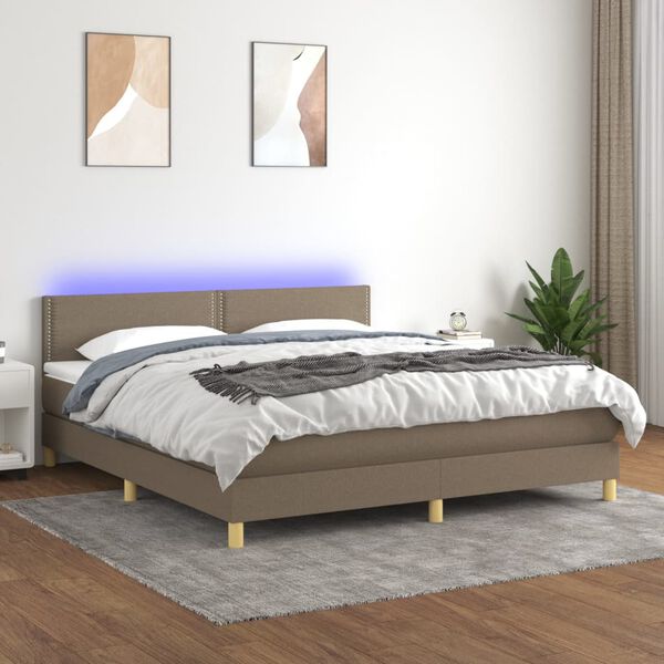 vidaXL Letto a Molle con Materasso e LED Tortora 160x200 cm in Tessuto