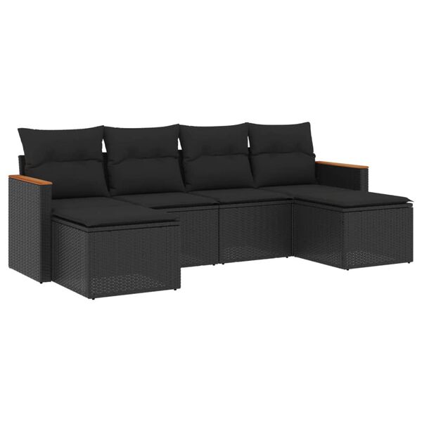 vidaXL Set Divano da Giardino 6 pz con Cuscini Nero in Polyrattan
