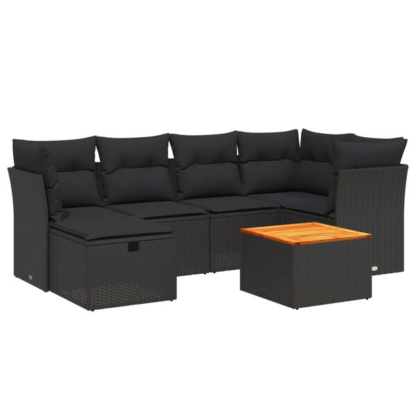 vidaXL Set Divani da Giardino con Cuscini 7pz Nero Polyrattan
