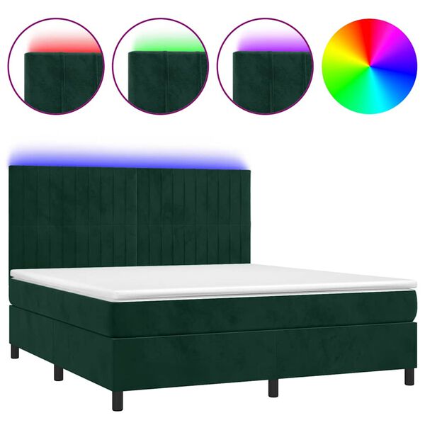 vidaXL Letto a Molle con Materasso e LED Verde Scuro 180x200cm Velluto