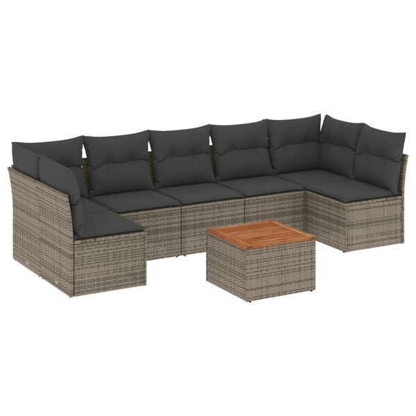 vidaXL Set Divano da Giardino 8 pz con Cuscini Grigio in Polyrattan