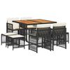 vidaXL Set da Pranzo da Giardino 9 pz con Cuscini Nero in Polyrattan