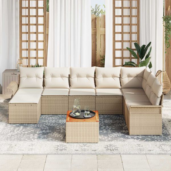 vidaXL Set Divano da Giardino 9 pcs Beige e Crema polyrattan