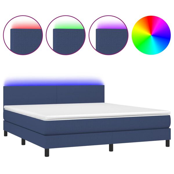 vidaXL Letto a Molle con Materasso e LED Blu 160x200 cm in Tessuto
