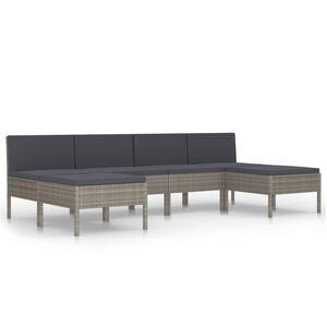 vidaXL Set Divani da Giardino 6 pz con Cuscini in Polyrattan Grigio
