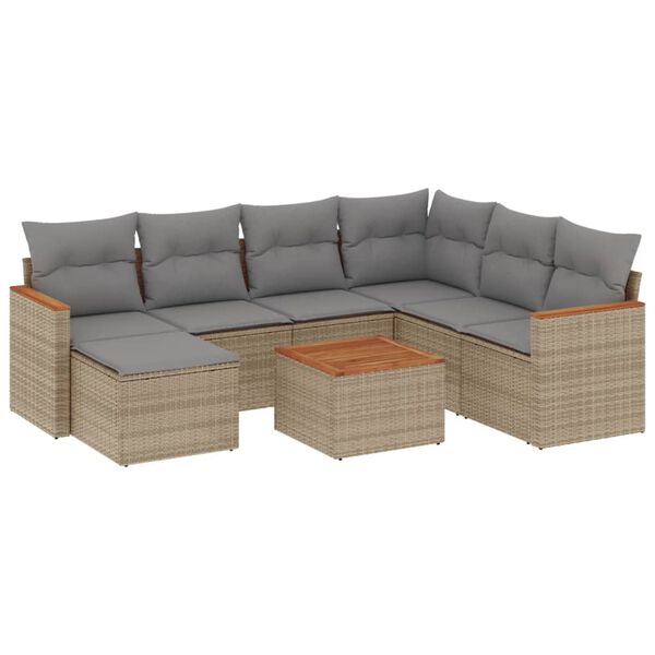 vidaXL Set Divano da Giardino 8 pz con Cuscini Beige Misto Polyrattan