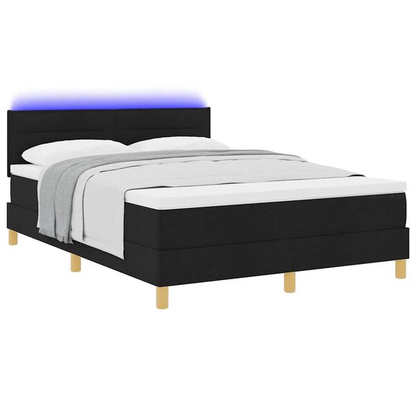 vidaXL Letto a Sorgente LED con materasso Nero 140 x 190 cm Tessuto