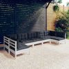 vidaXL Set Divani da Giardino 7 pz con Cuscini Bianchi Legno di Pino